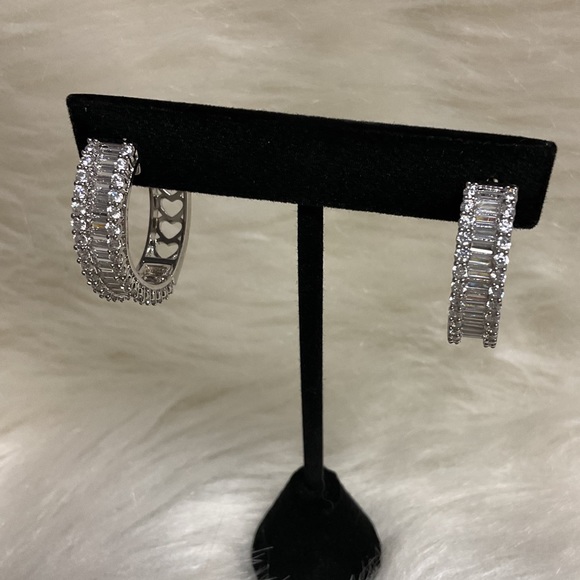 cote d” Argent CZ Baguette Hoop Earring - Picture 3 of 5